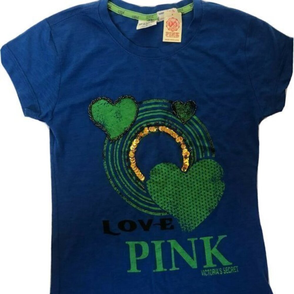 lVictorias Secret PINK valentines Graphic Tee Small Royal